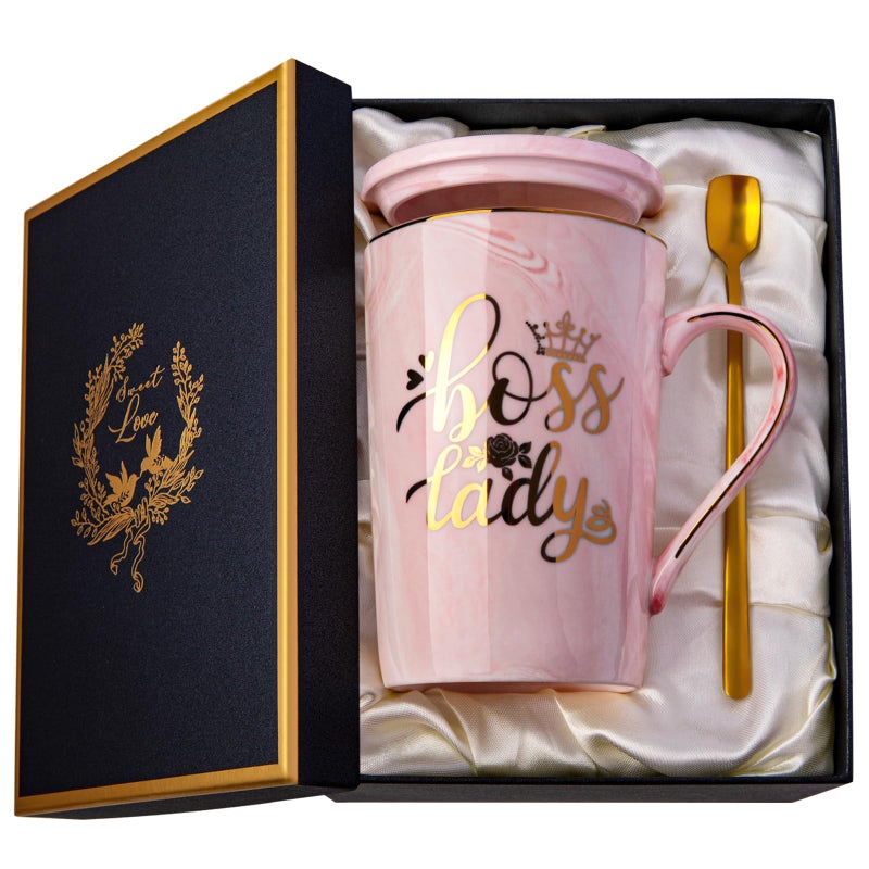 Biching Boss Lady Gifts for Women - Unique Birthday Gift for Women, Friend, Coworkers, Colleagues, Boss Female - Appreciation Mothers Day Gifts - 14Oz Marble Ceramic Coffee Mug Pink - Image 1